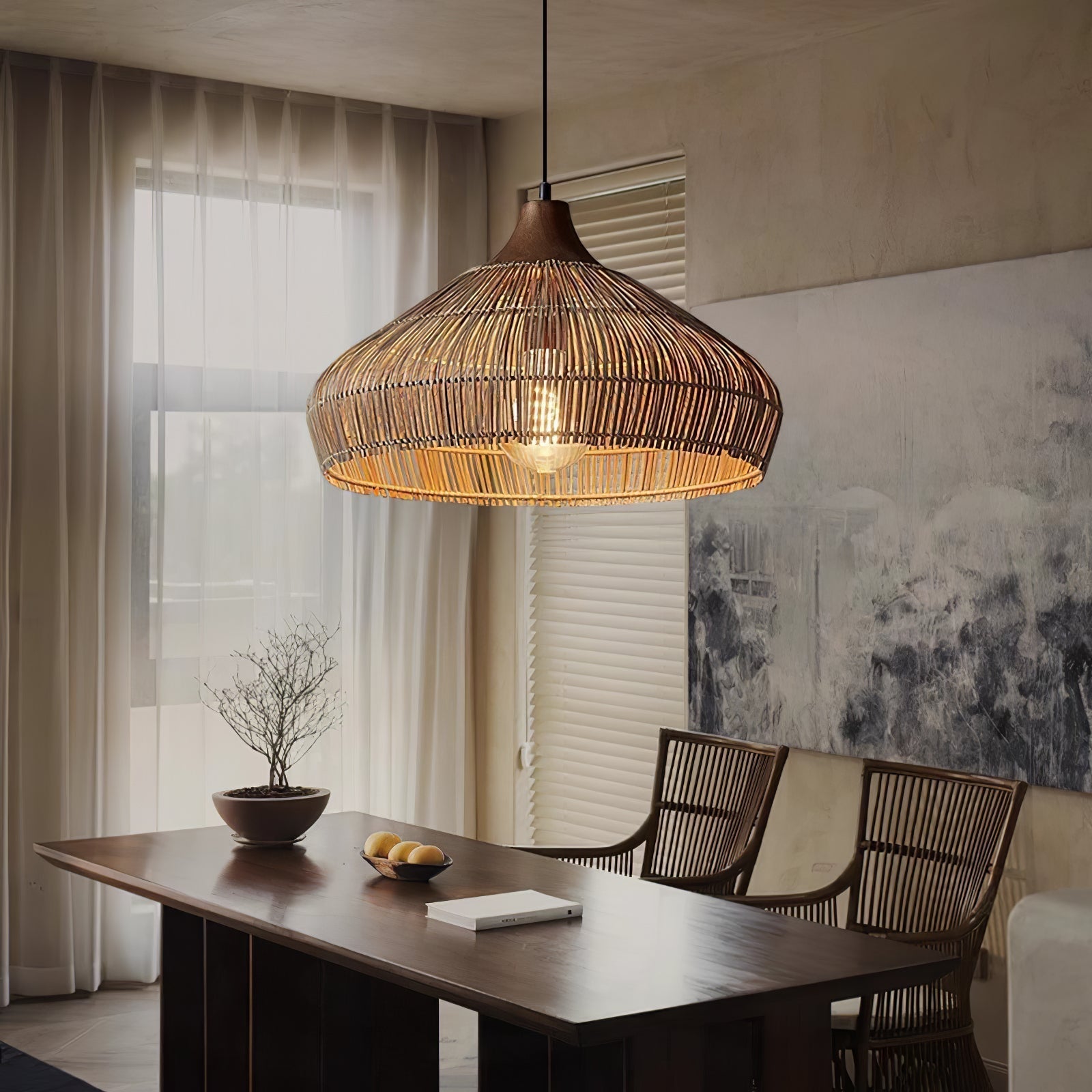 Boho Hängelampe Naturmaterial – Pendelleuchte Rattan & Bambus