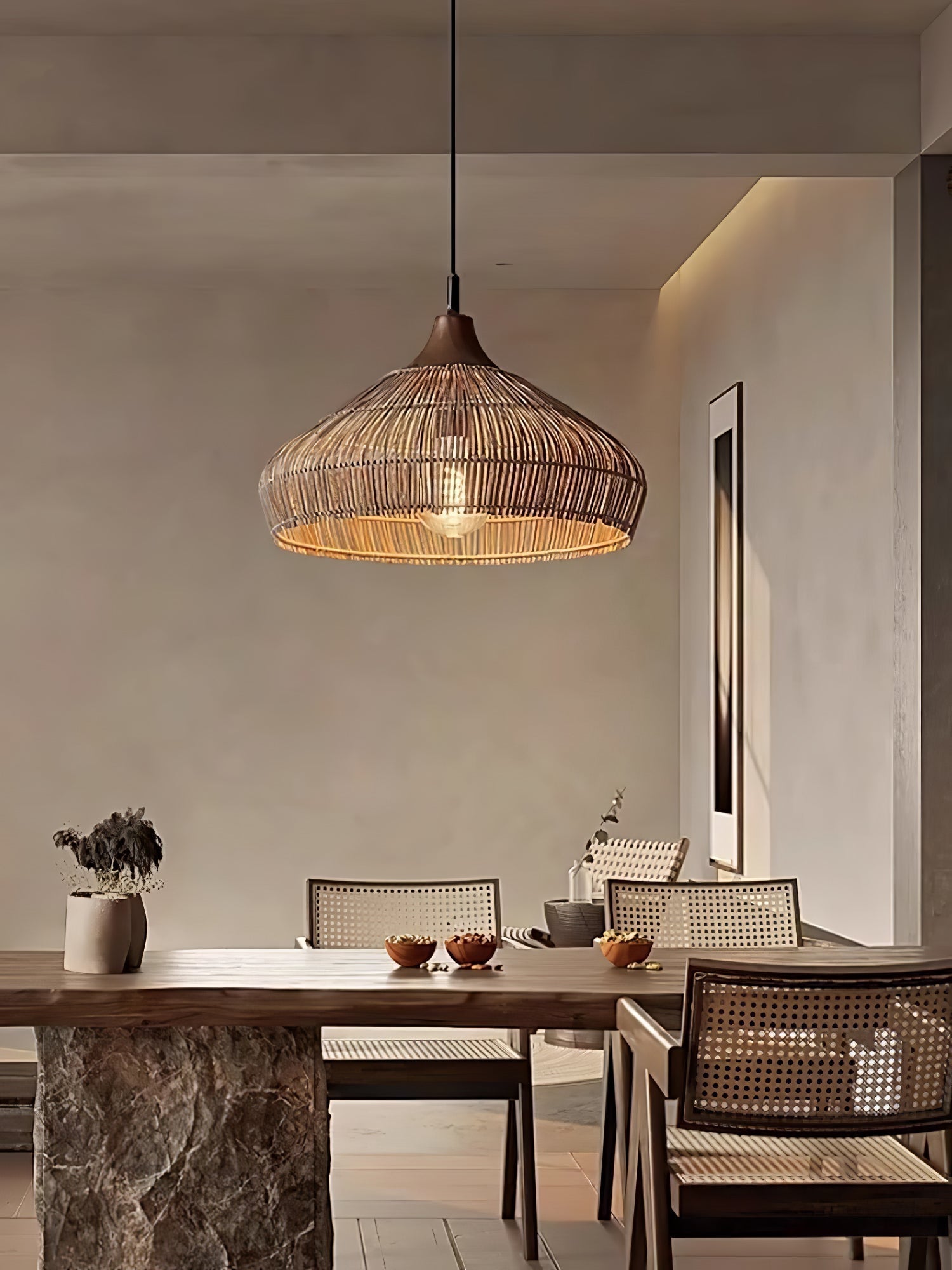 Boho Hängelampe Naturmaterial – Pendelleuchte Rattan & Bambus