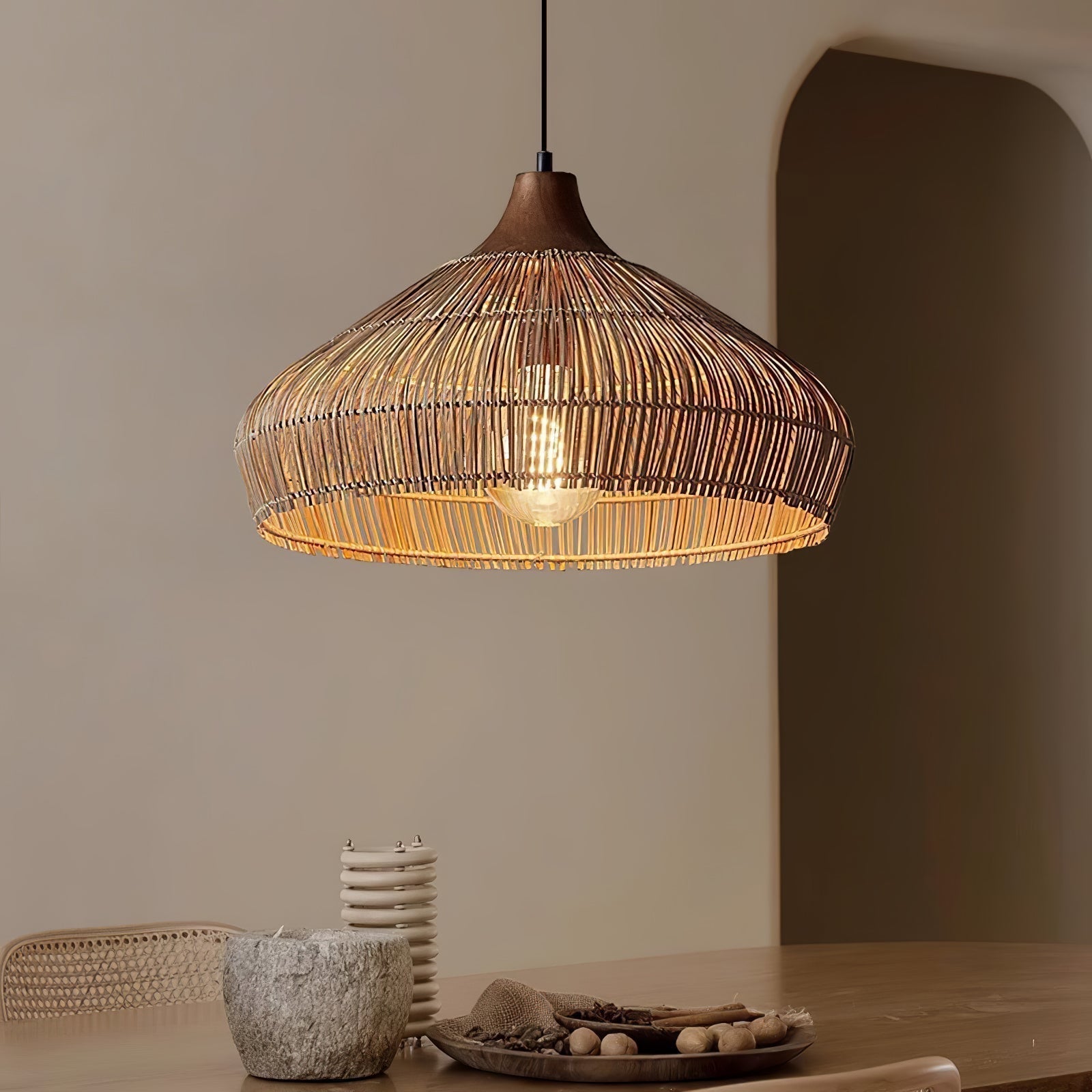 Boho Hängelampe Naturmaterial – Pendelleuchte Rattan & Bambus