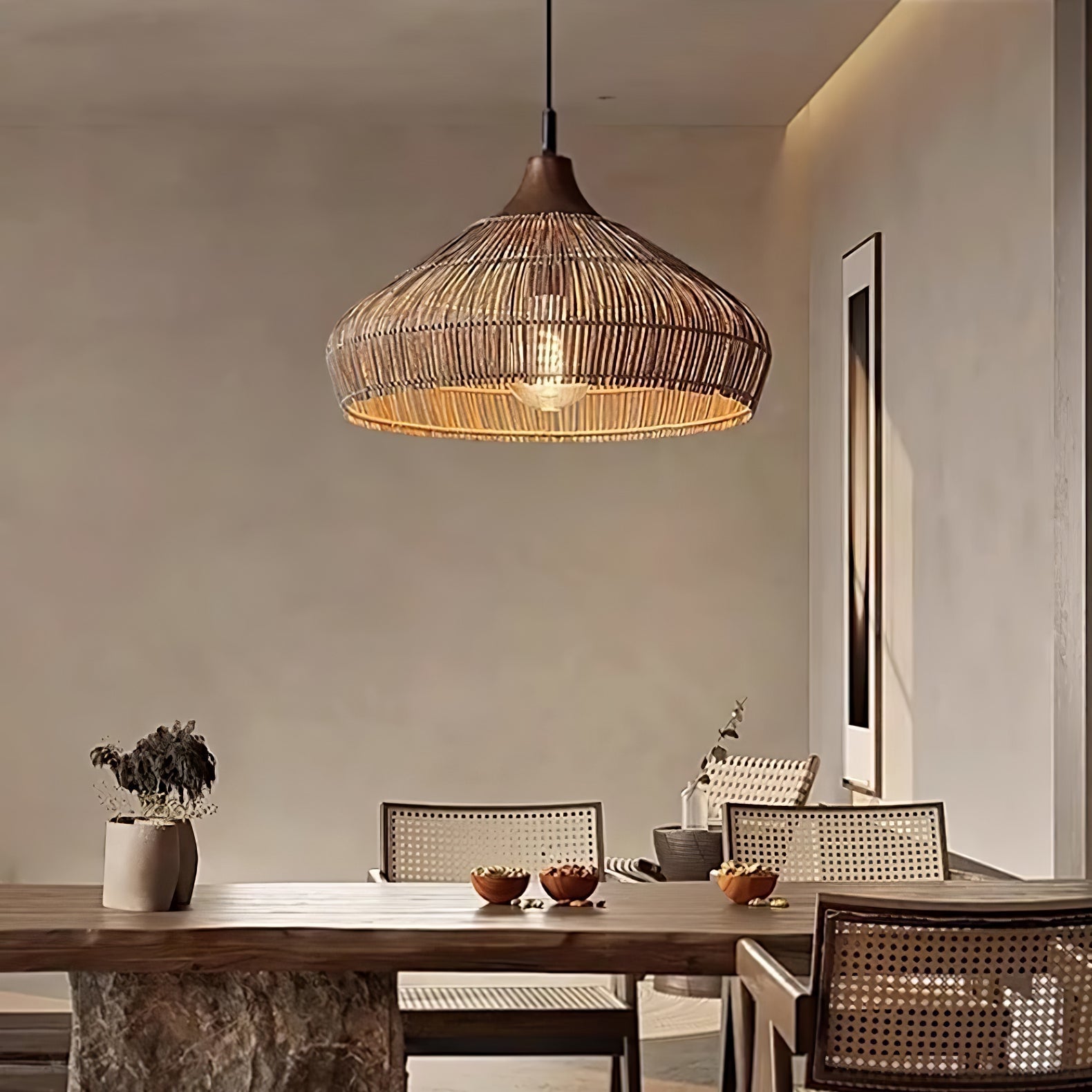 Boho Hängelampe Naturmaterial – Pendelleuchte Rattan & Bambus