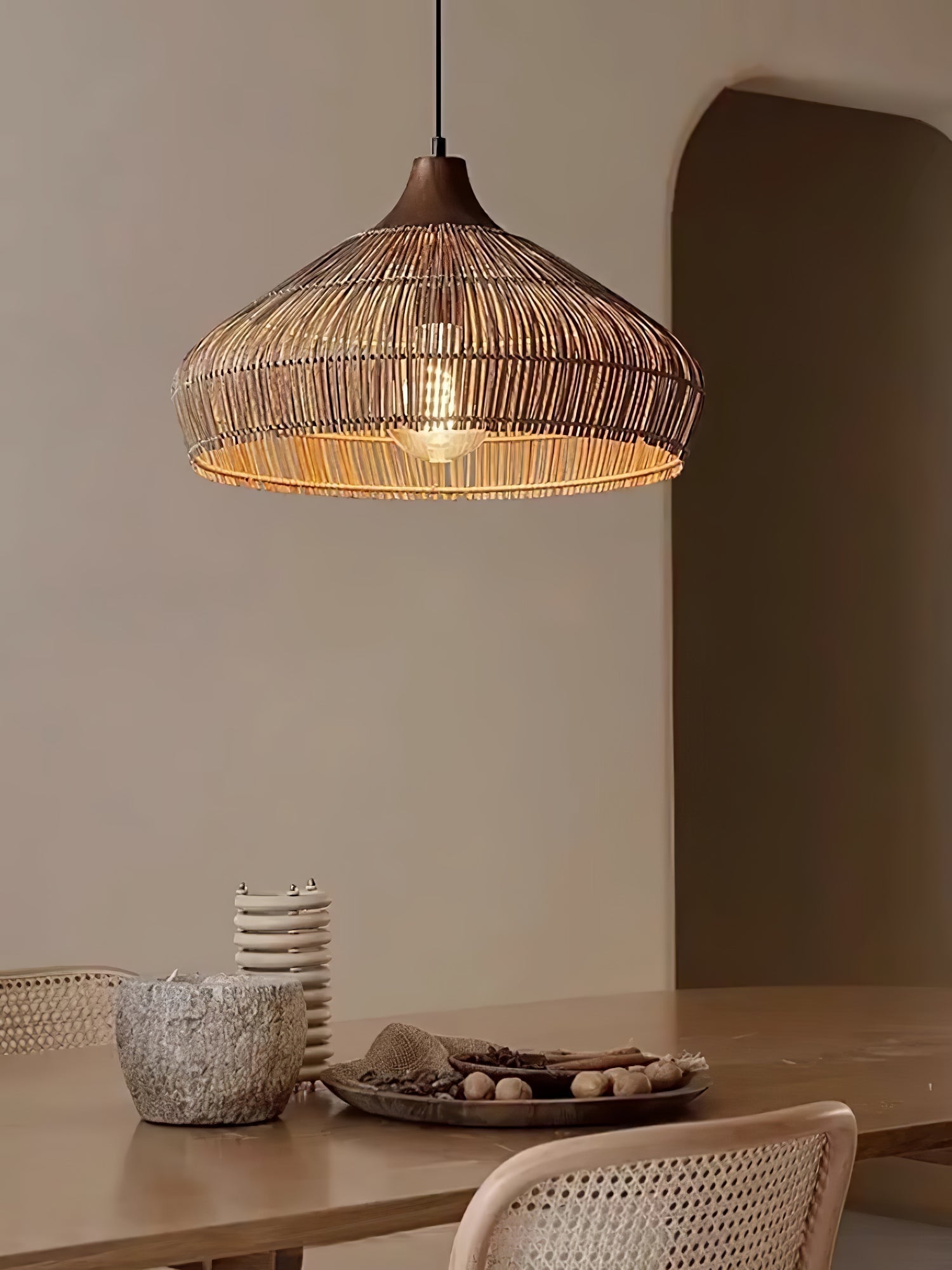 Boho Hängelampe Naturmaterial – Pendelleuchte Rattan & Bambus